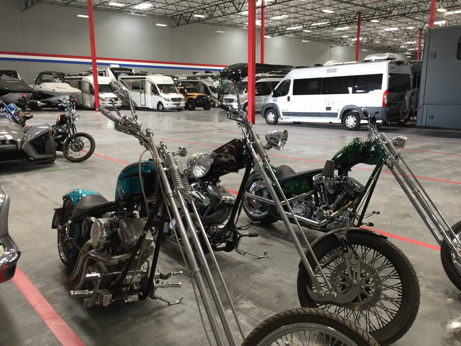 Custom chopper motorcycles and RVs at 24/7 Auto Vault