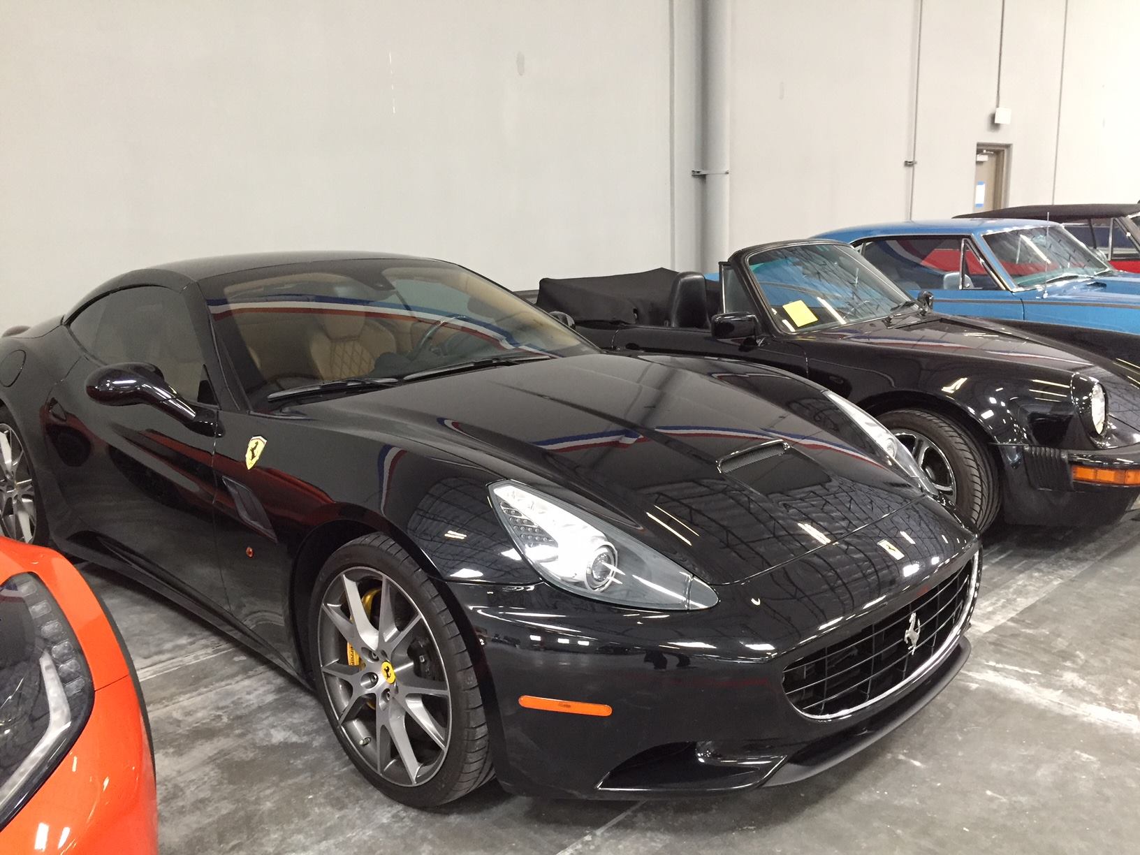 Black Ferrari California stored indoors at 24/7 Auto Vault Las Vegas