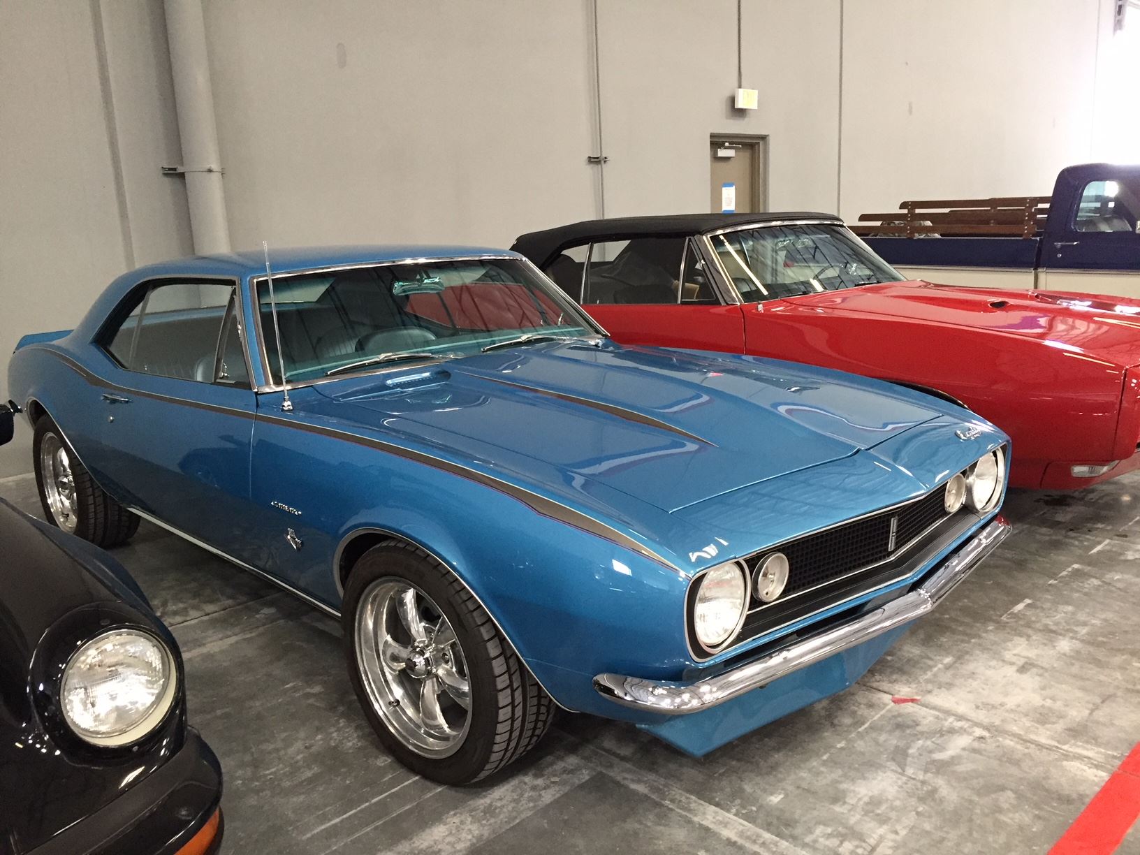 Classic blue Chevrolet Camaro stored at indoor Las Vegas facility